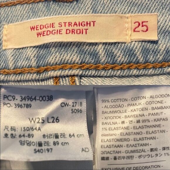 LEVI’S High Rise Wedgie Straight Denim Jeans Button Fly Light Blue 25 - Picture 5 of 5